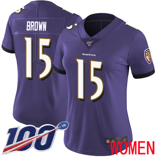 Baltimore Ravens Limited Purple Women Marquise Brown Home Jersey NFL Football #15 100th Season Vapor Untouchable->women nfl jersey->Women Jersey